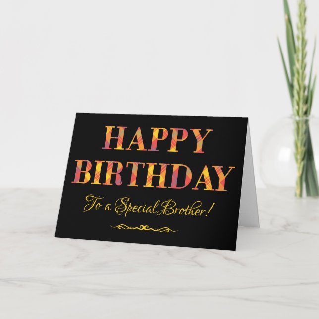 Carte Tartan jaune sur l'anniversaire noir pour Frère (Devant)
