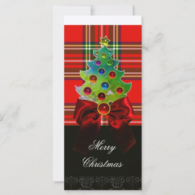 CARTE TARTAN VERT ROUGE ÉCOSSAIS, BOUCHES ET ARBRE DE NO (Devant)
