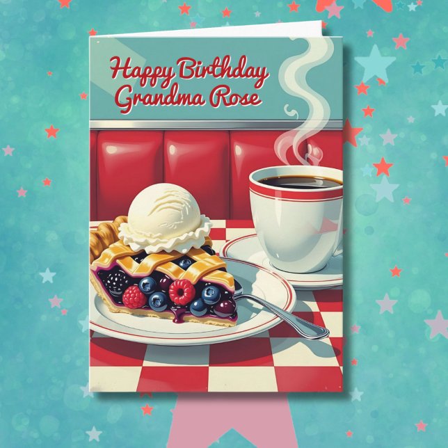 Carte Tarte rétro et café | Anniversaire de grand-mère (Créateur téléchargé)