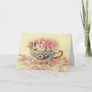 Carte Tasse de thé de jour de mères de fleurs