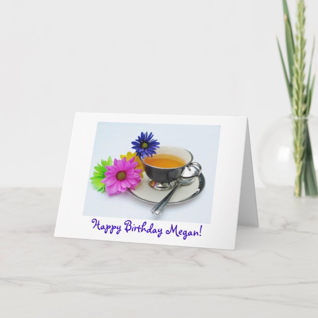 Carte Tasse de thé et marguerites (nommées) de (Devant)