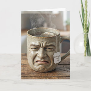 Carte Tasse drôle de visage d'anniversaire avec sachet d