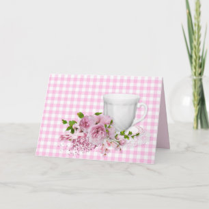 Carte tasse et soucoupe à la pivoine rose