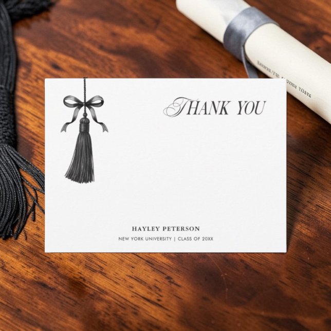 Carte Tassel Black Bow Graduation Party Thank You Note (Créateur téléchargé)