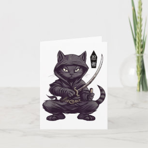 Carte Tatouage de chat noir de samouraï japonais, chat n