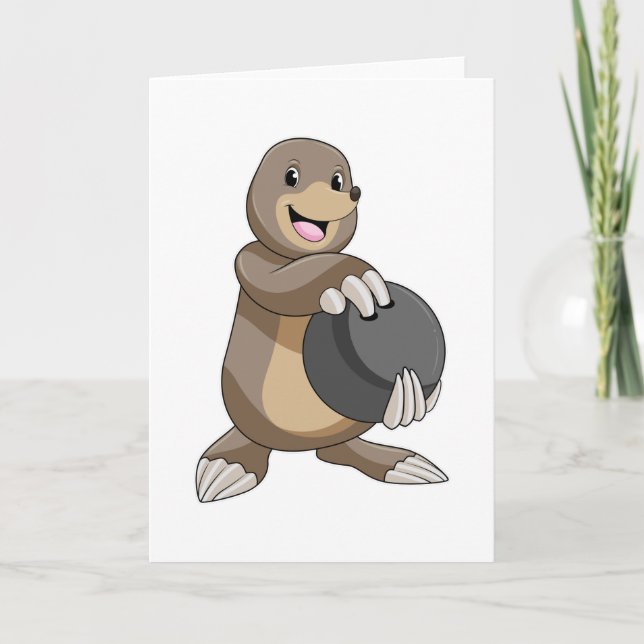 Carte Taupe au bowling avec boule de bowling (Devant)