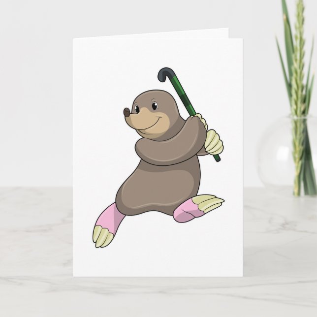 Carte Taupe au hockey avec bâton de hockey (Devant)