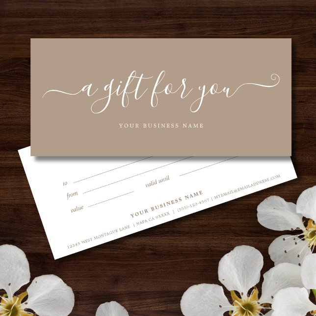 Carte Taupe Business Certificat Cadeau Élégant Simple (Taupe Business Gift Certificate)