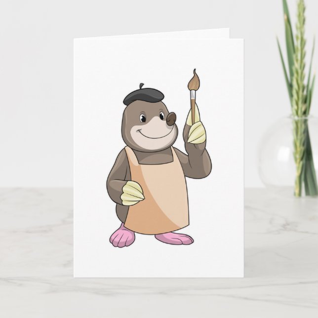 Carte Taupe en peintre avec pinceau (Devant)