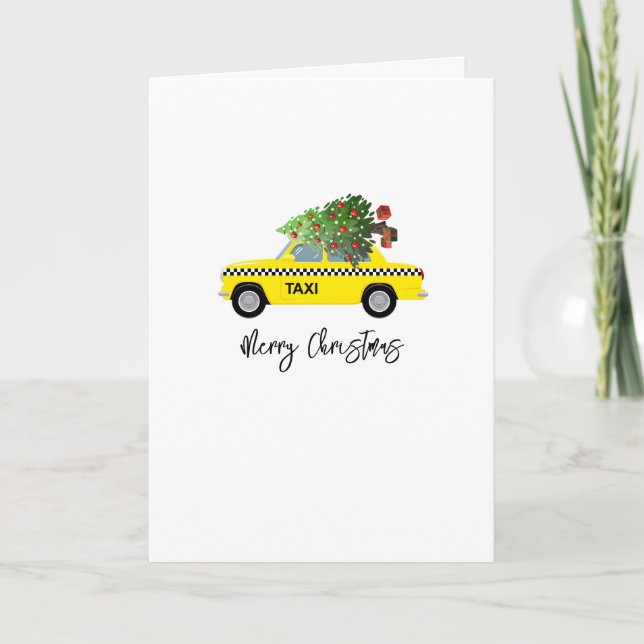 Carte Taxi jaune Cabine Joyeux arbre de Noël Nouvel An (Devant)