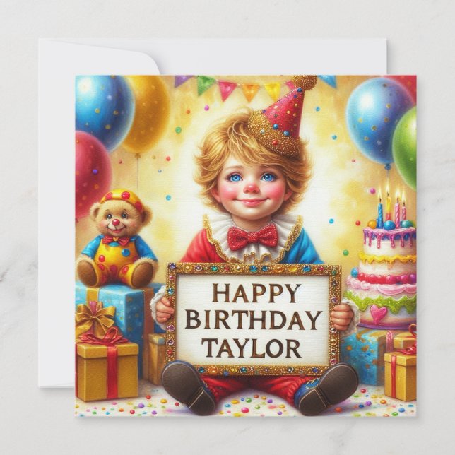 Carte ~ TAYLOR ~ Joyeux anniversaire ~ Costume de clown  (Devant)