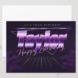 Carte Taylor Nom Prénom lila retro Map Anniversaire