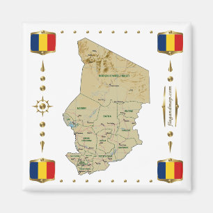 Carte Tchad + Magnet des drapeaux