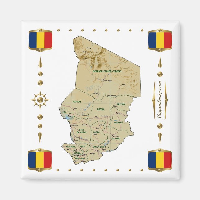 Carte Tchad + Magnet des drapeaux (Devant)