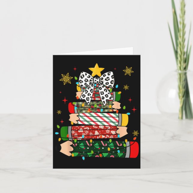 Carte Teacher Christmas Tree Lights Pencil Leopard Print (Devant)
