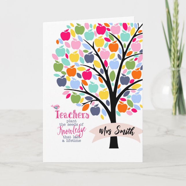 Carte Teacher Pommier coloré Merci cadeau (Devant)