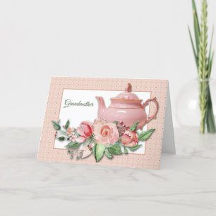 Carte Teapot rose Floral Grand-mère Fête des Mères