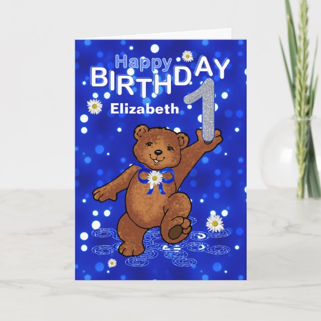 Carte Teddy Bear 1er anniversaire pour fille (Devant)