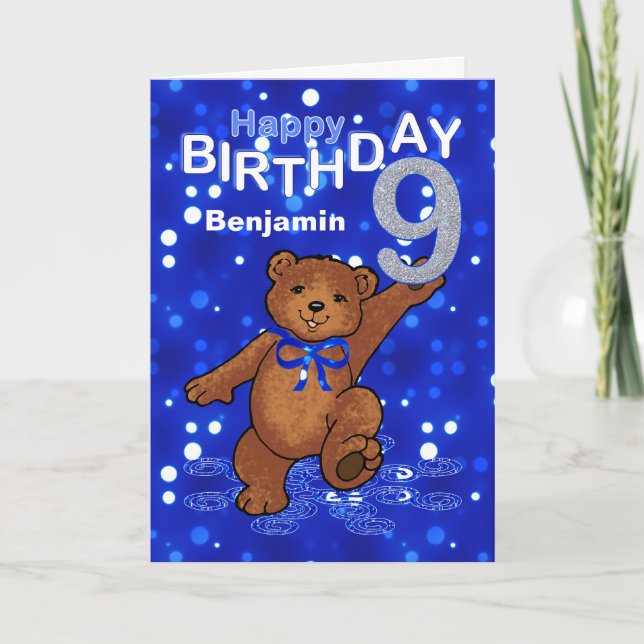 Carte Teddy Bear 9e anniversaire pour garçon (Devant)