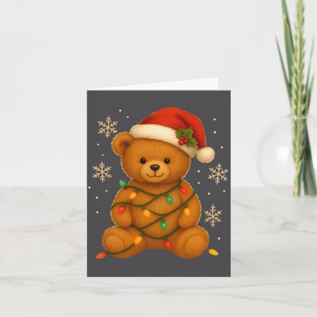 Carte Teddy Bear Christmas Tree Lights Santa Hat For Bea (Devant)
