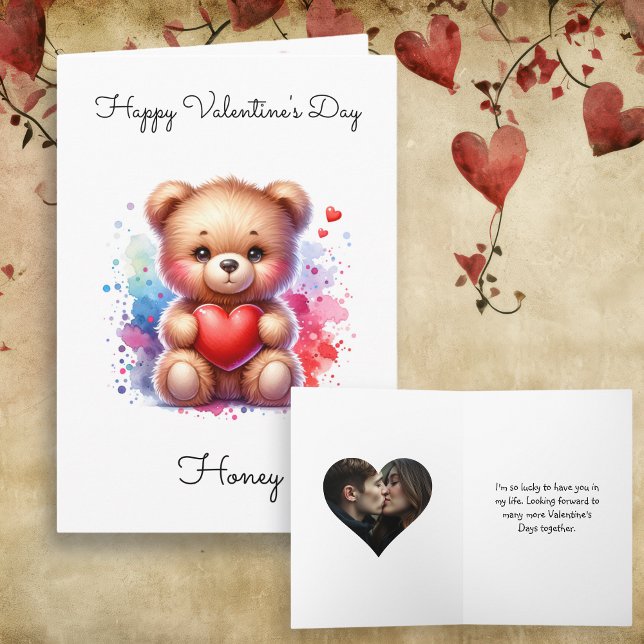 Carte Teddy Bear & Heart Photo personnalisée Valentine's (Créateur téléchargé)