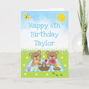 Carte Teddy Bear Pique-nique Bleu En vichy Joyeux annive