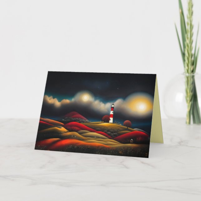 Carte Tempête surréelle avec phare Anniversaire (Devant)