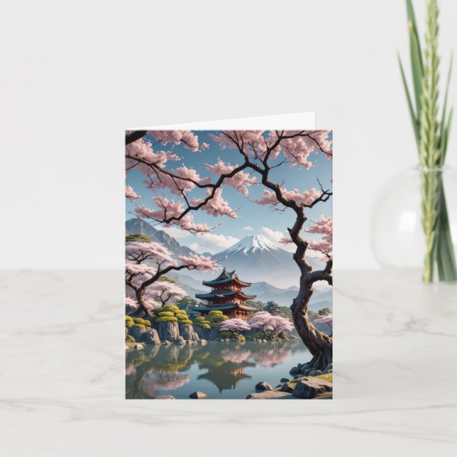 Carte Temple Japonais Et Fleurs De Cerisiers (Devant)