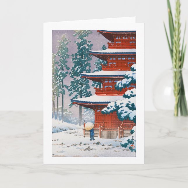 Carte Temple Saishoin en Neige, Hasui Kawase, Coupe de b (Devant)
