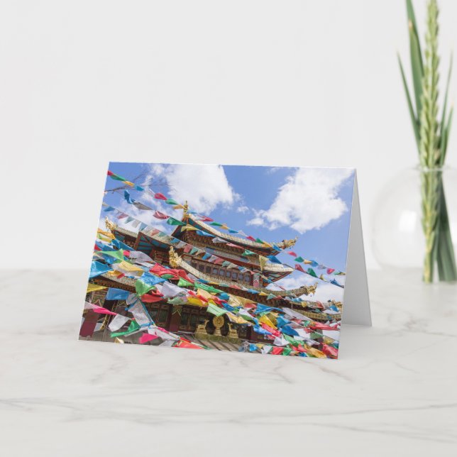 Carte Temple tibétain avec drapeaux de prière - Yunnan,  (Devant)