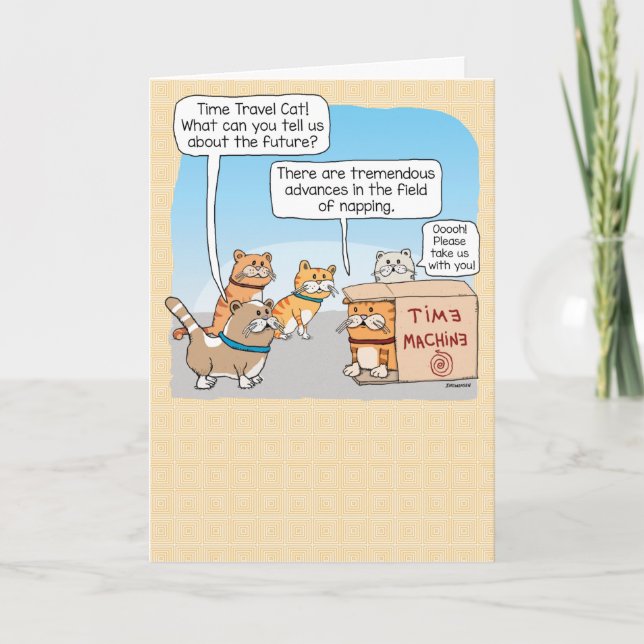 Carte Temps mignon et amusant Voyager Chat en boîte Anni (Devant)