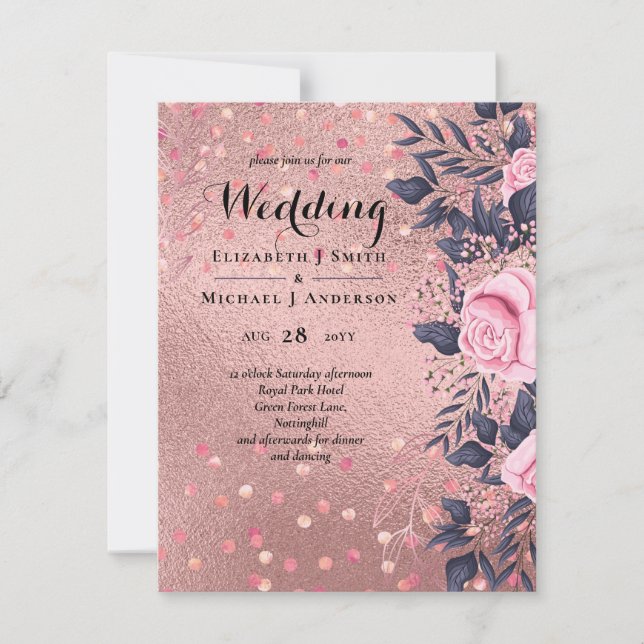 Carte Tendance ROSEGOLD Mariage Metallic rose marine Par (Devant)