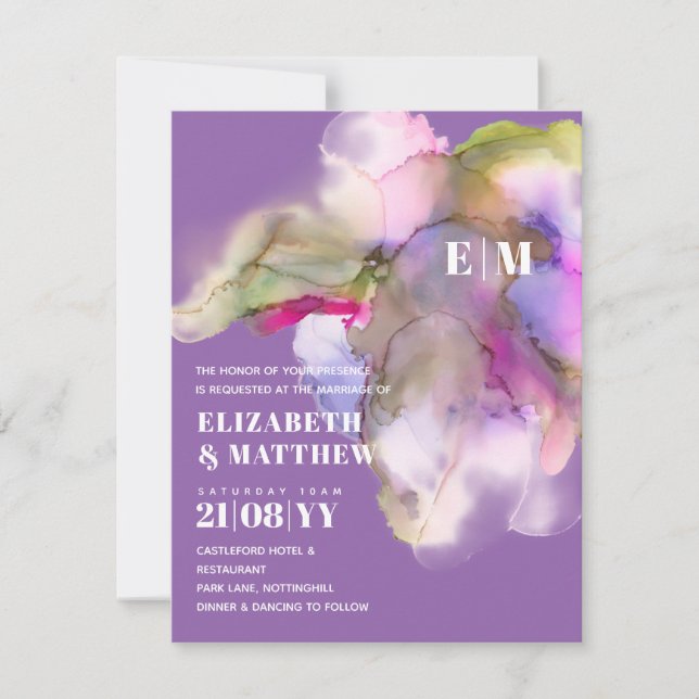 Carte Tendance Technicolor Aquarelle Mariage Invite (Devant)
