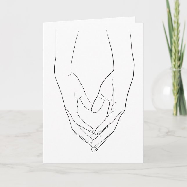 Carte Tenir Mains Coeur Ligne Minimale Art Mignonne Amou (Devant)
