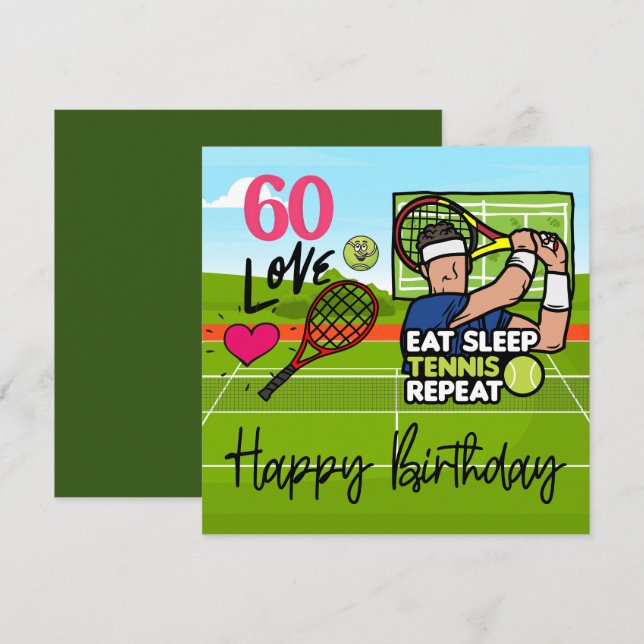 Carte Tennis 60e anniversaire à Joueur de Tennis avec AM (Devant / Derrière)