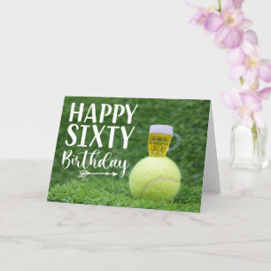 Carte Tennis 60e anniversaire avec balle et bière
