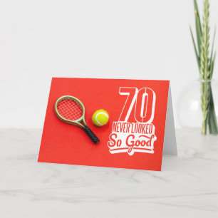Carte Tennis 70e anniversaire avec balle sur rouge 