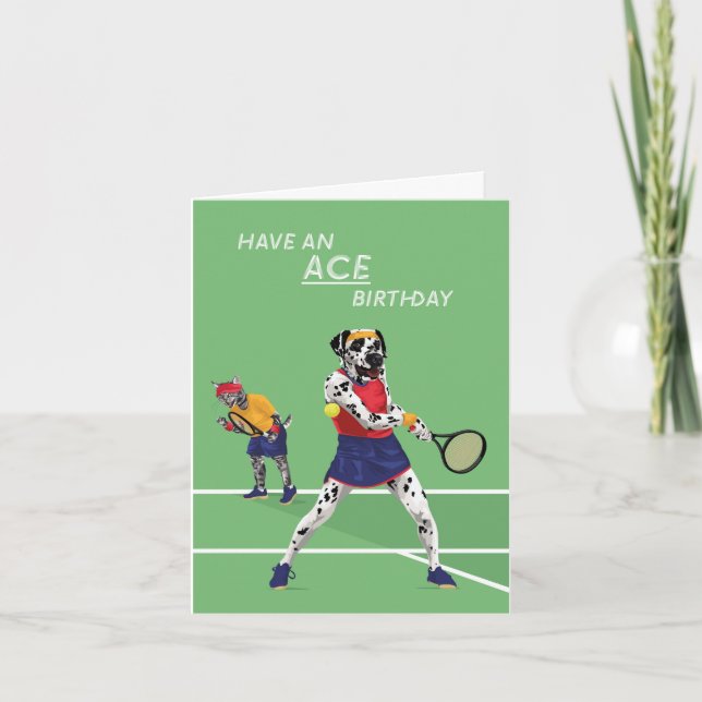 Carte Tennis Ace Dotty Chien Anniversaire (Devant)