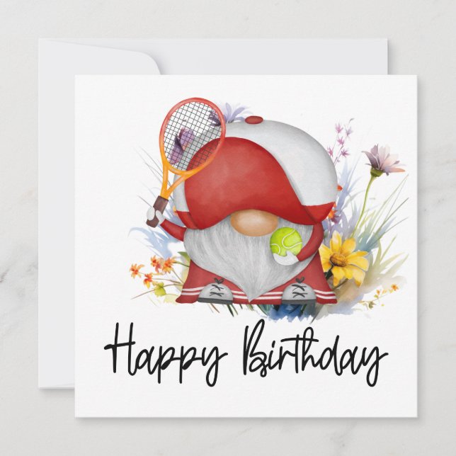 Carte Tennis Anniversaire avec boule et fleurs (Devant)