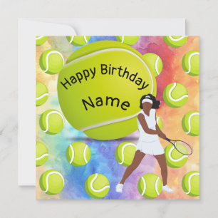 Carte Tennis Anniversaire avec joueuse de tennis