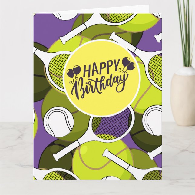 Carte Tennis ball et raquette noir & blanc Anniversaire (Devant)