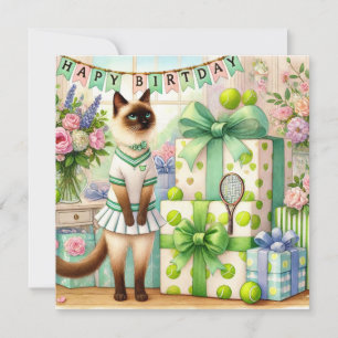Carte Tennis Cat aquarelle pour cadeaux d'anniversaire