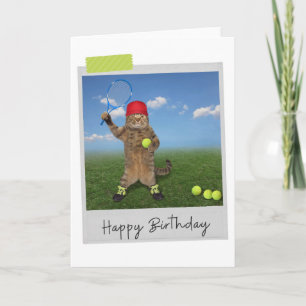 Carte Tennis Cat Funny Birthday Card
