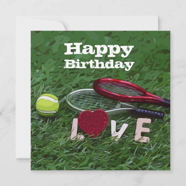 Carte Tennis Joyeux Anniversaire Amour avec balle et raq (Devant)