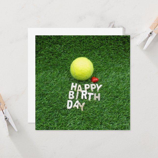 Carte Tennis Joyeux anniversaire avec amour forme coeur (Devant/Arrière en situation)