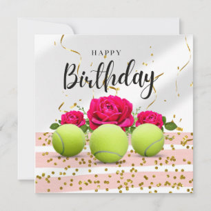 Carte Tennis Joyeux Anniversaire avec fleurs