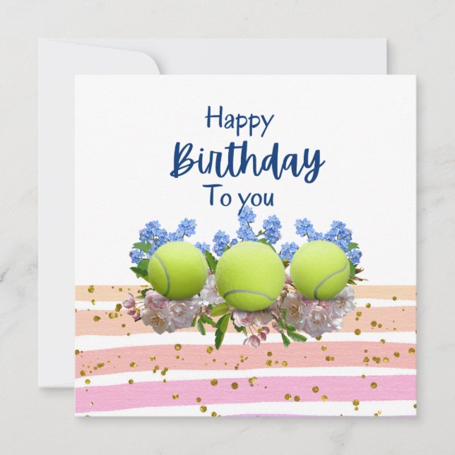 Carte Tennis Joyeux Anniversaire avec fleurs (Devant)