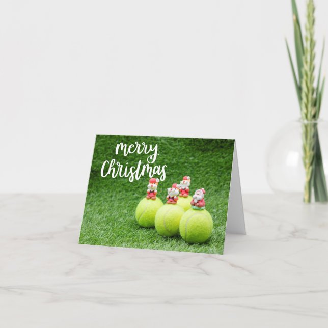 Carte Tennis Joyeux Noël avec balle de tennis chapeau de (Devant)