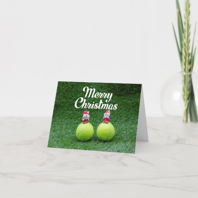 Carte Tennis Joyeux Noël avec balle de tennis  Père Noël (Devant)