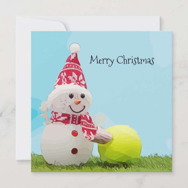 Carte Tennis Noël avec Snowman et Tennis ball Card (Devant)